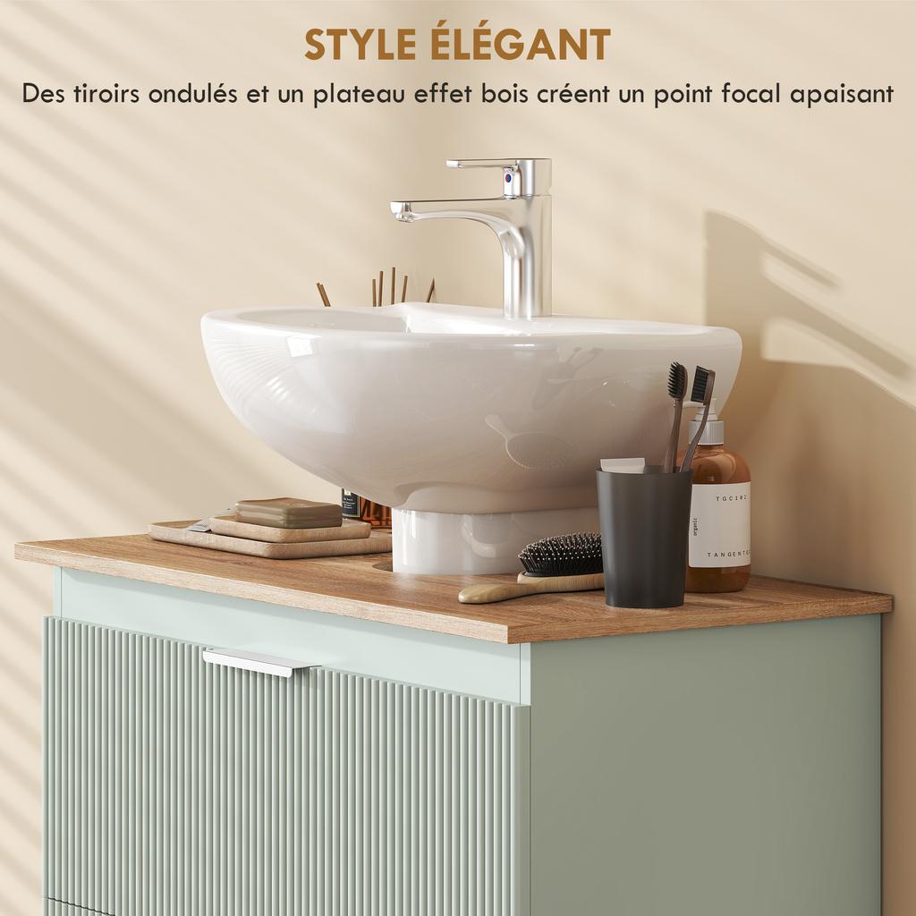 Under-sink Cabinet, Bathroom Cabinet with 2 Drawers, Modern Style, 80 X 40 X 60 Cm, Green and Natural Wood