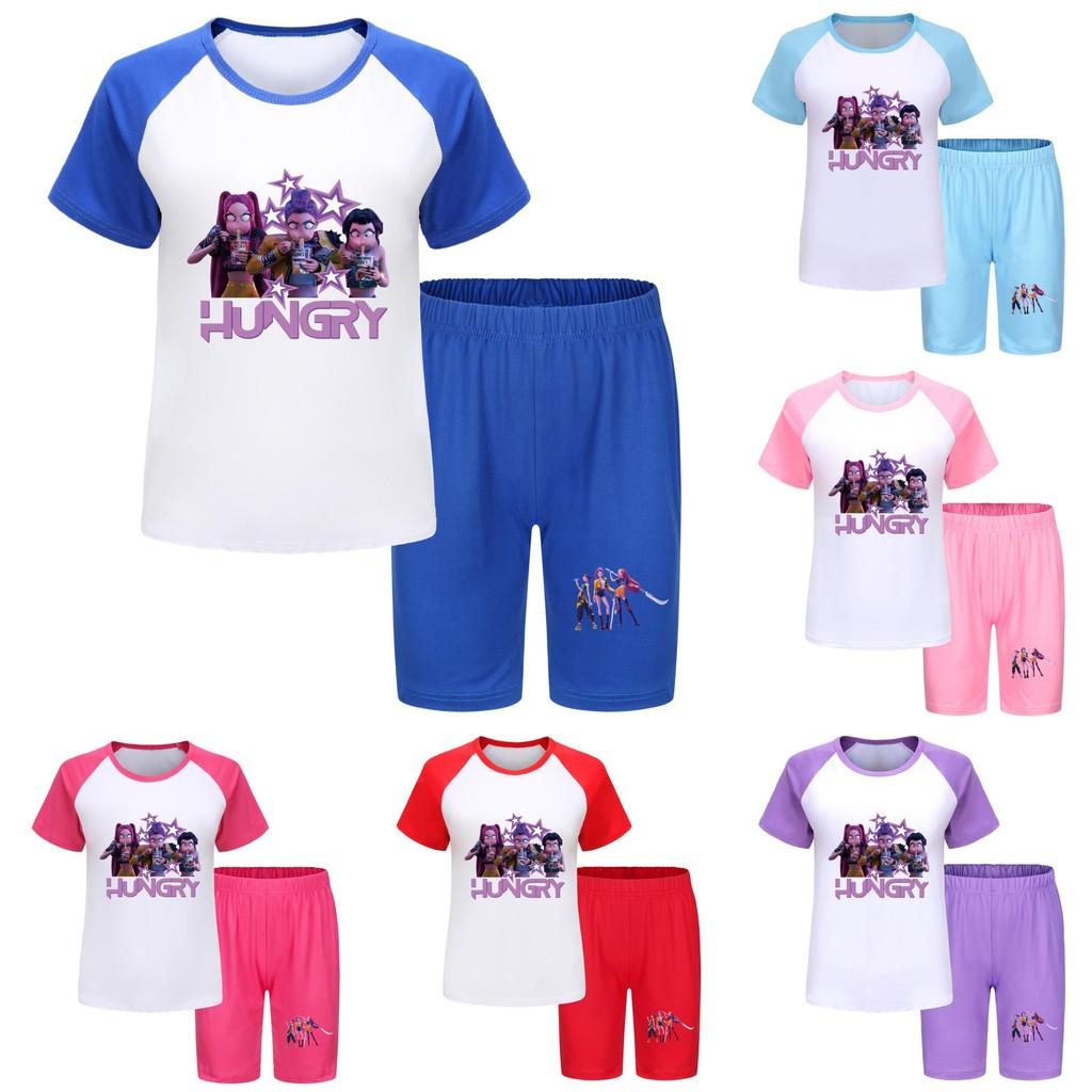 Kpop Demon Hunters Kids Summer Cotton Short Sleeve Shorts Set For Children