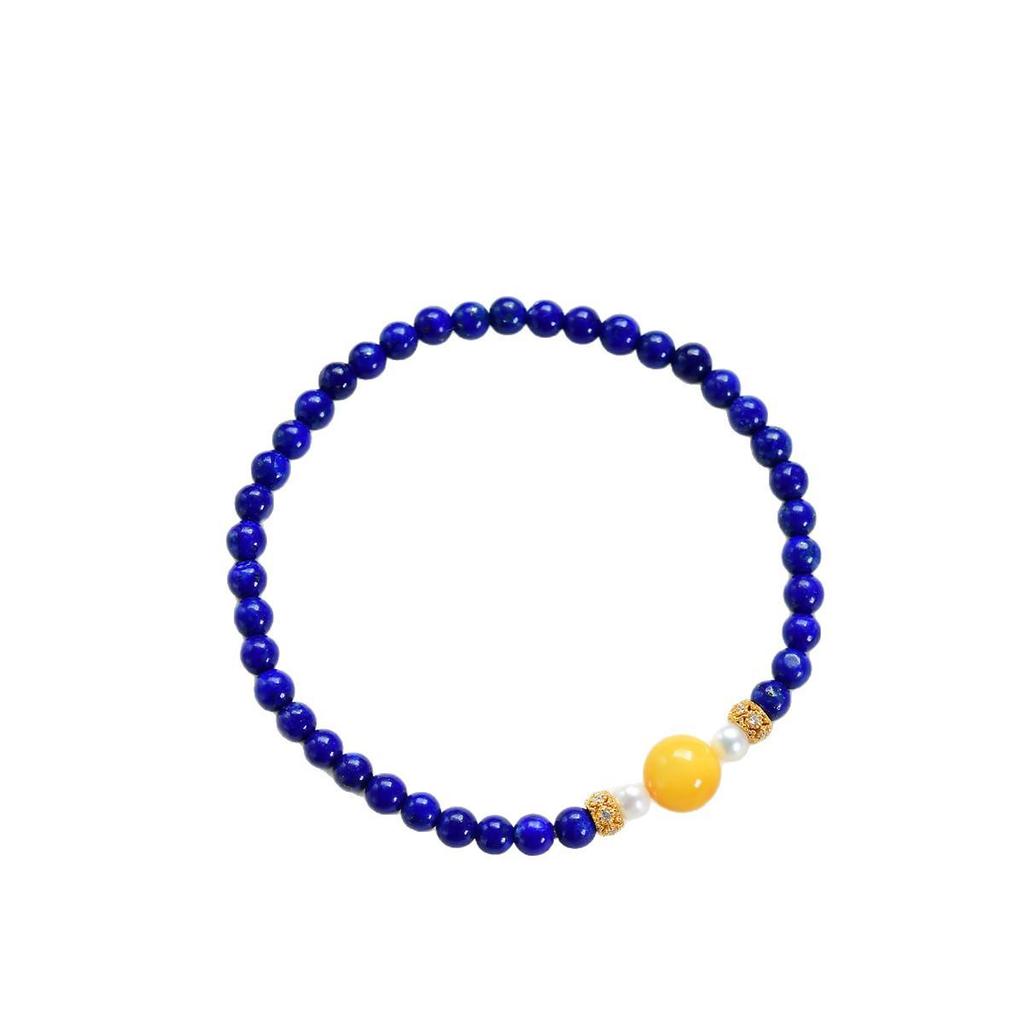 Lapis Lazuli, Amber, Pearl & 925 Silver Spacer Bracelet