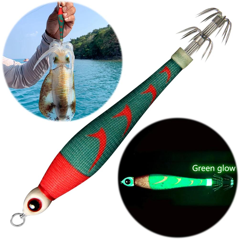 

Luminous Squid Hook Squid Fishing Lure Double Hook Cuttlefish Attracting Lure Glow In The Dark Squid Bait for Night Fishing