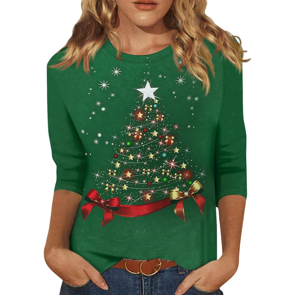 Dames Losse Comfortabele Casual Mode V-Hals Kerstprint Lange Mouw Hoodie