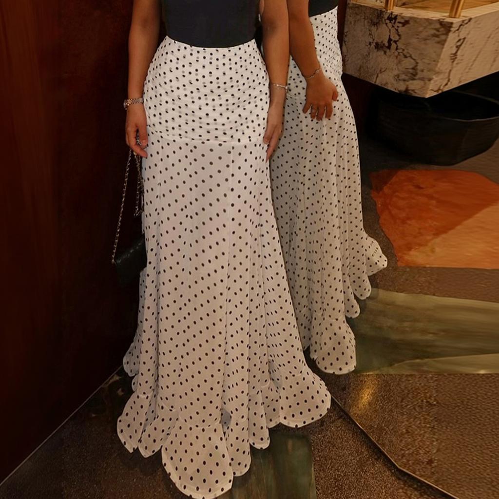 Women's High Waist Polka Dot Bodycon Maxi Skirt Flattering Elegant Daily Wear