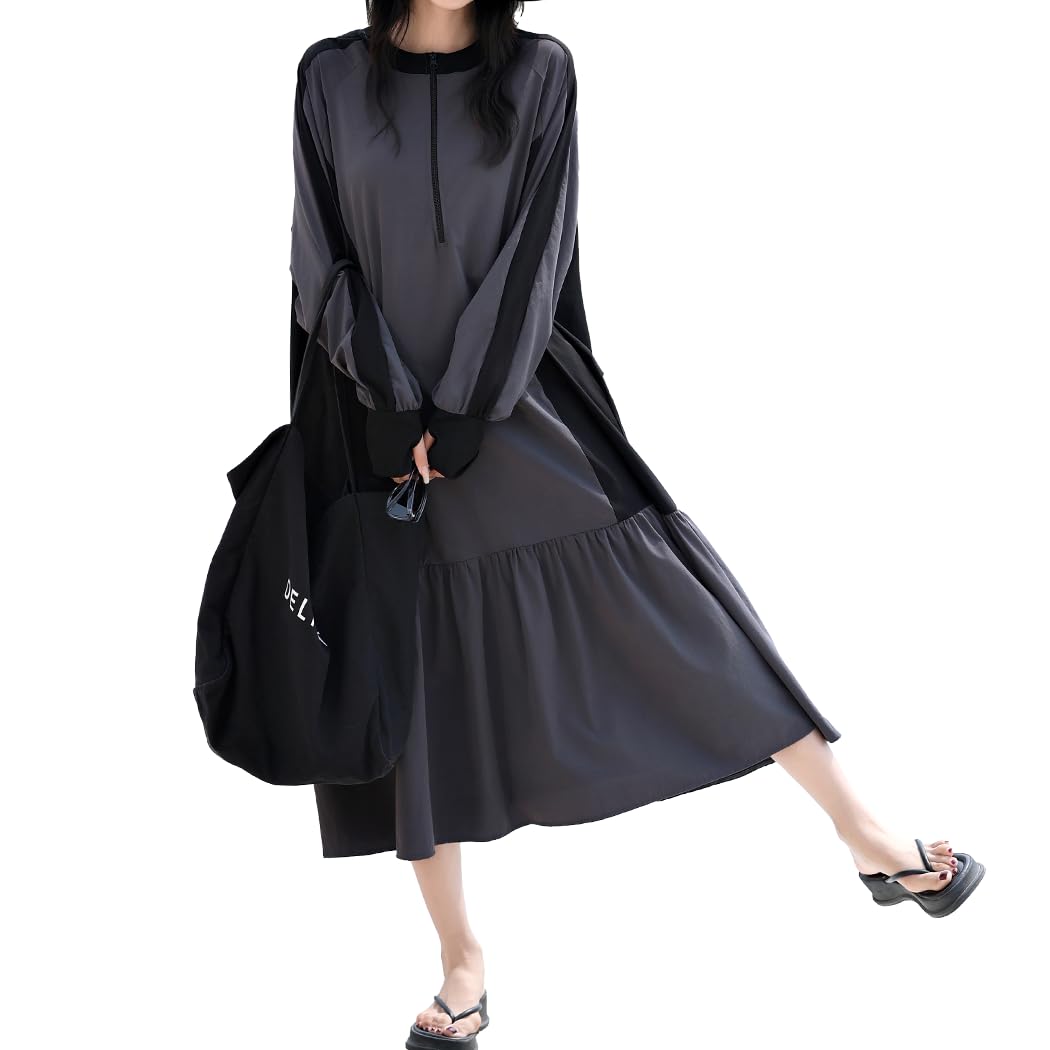 

Teddy Women s Long Sleeve Rash Guard, Amphibious, Casual Look, Figure-Shaping, UPF 50+ Sun Protection, rashguard058, Medium, Dark Gray