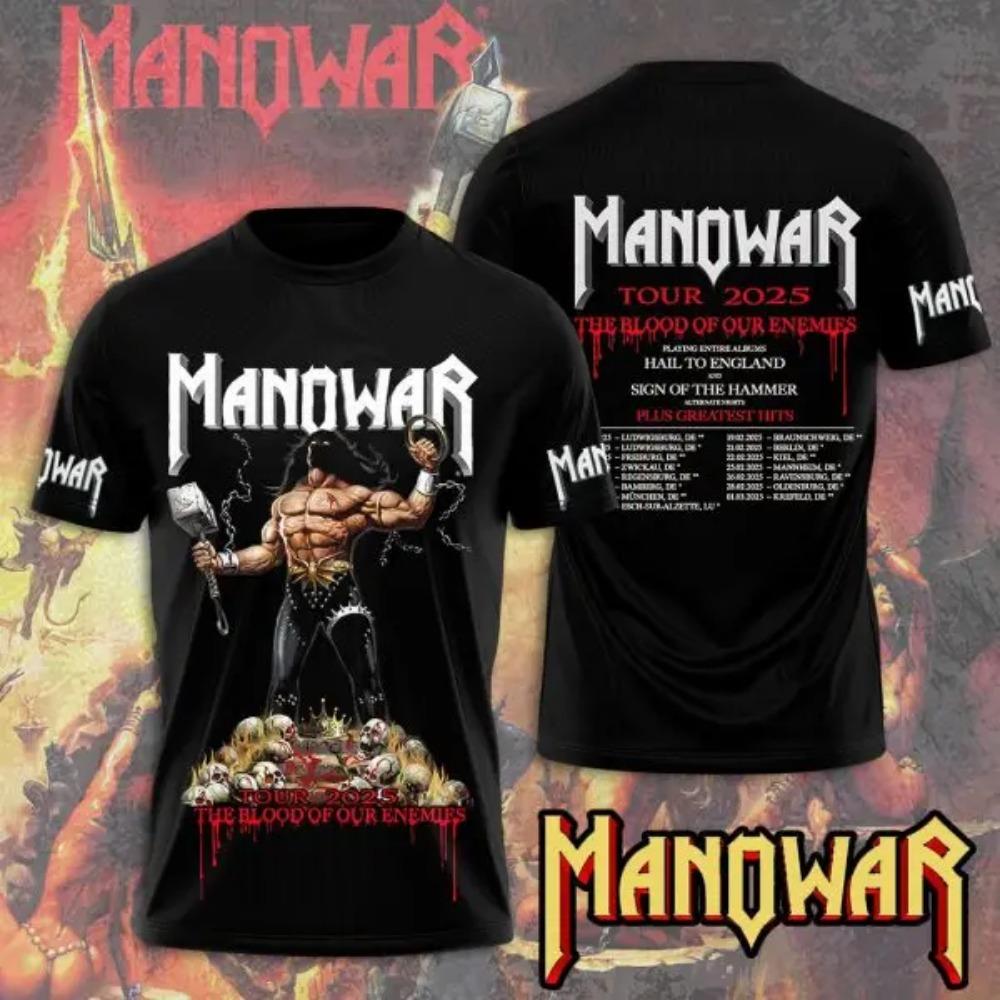 Rock Manowar Band 3D Tištěná trička Pánská Dámská Hip Hop Krátký Rukáv Tričko Harajuku O-Výstřih Tričko Top Oversized Unisex Y2k Oblečení