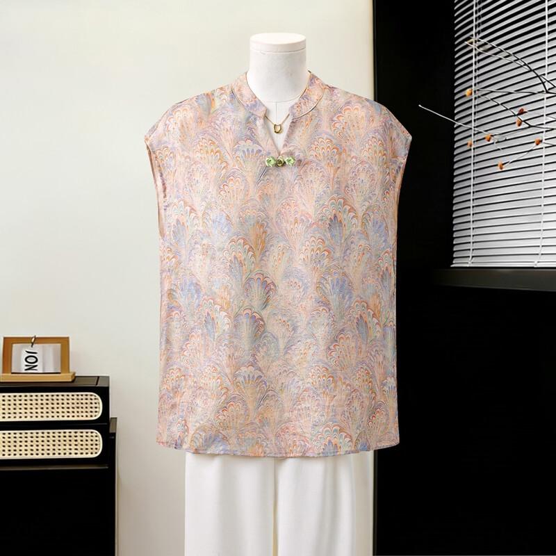 Women s Chinese Style Floral Sleeveless T-shirt 5XL