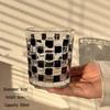 Hand-Painted Black & White Plaid Glass Cup for Beverages