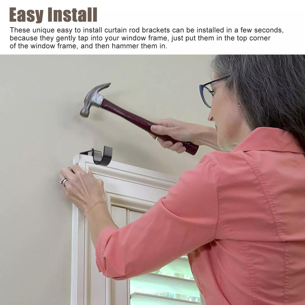 2x Curtain Pole Brackets No Drill Curtain Rod Holder Into Wooden Window Frame