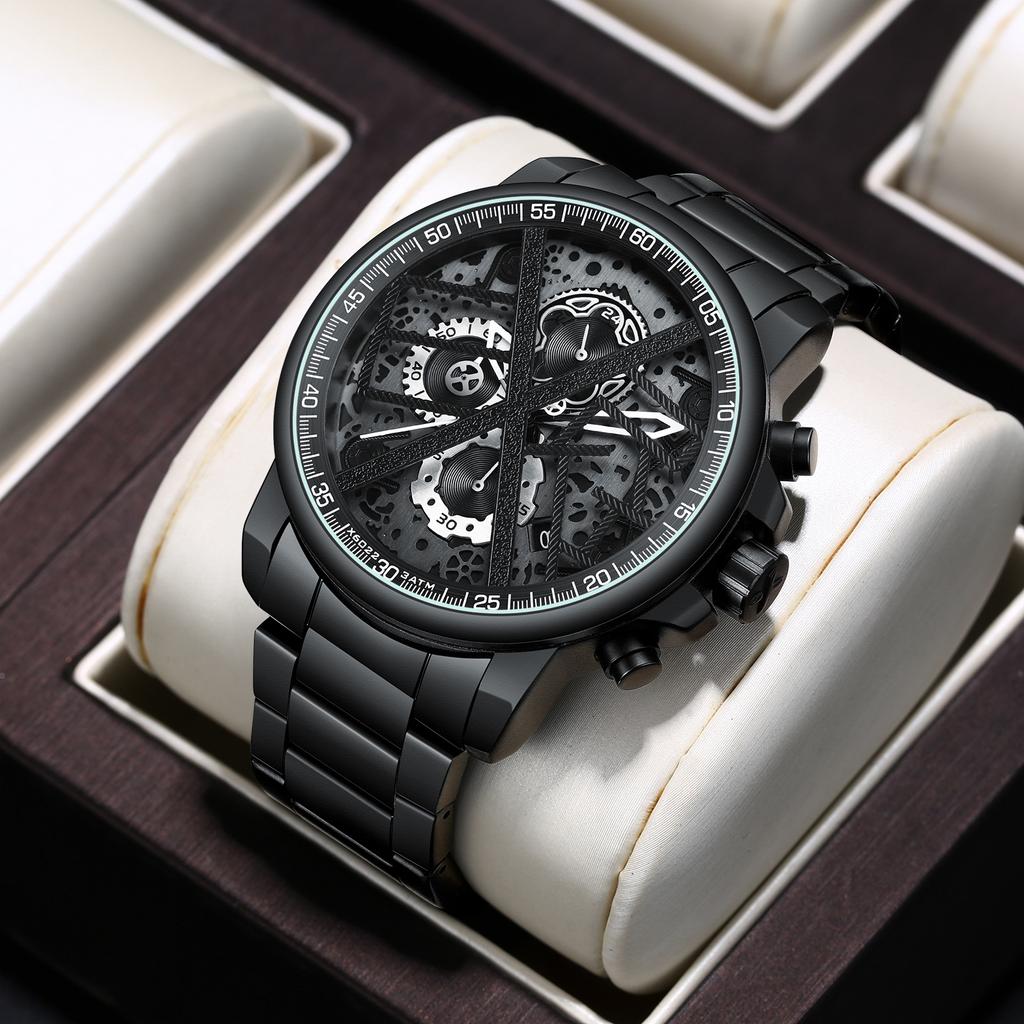 Extri Men'S Steel Belt Watch Fashion Waterproof Luminous Quartz Watch
