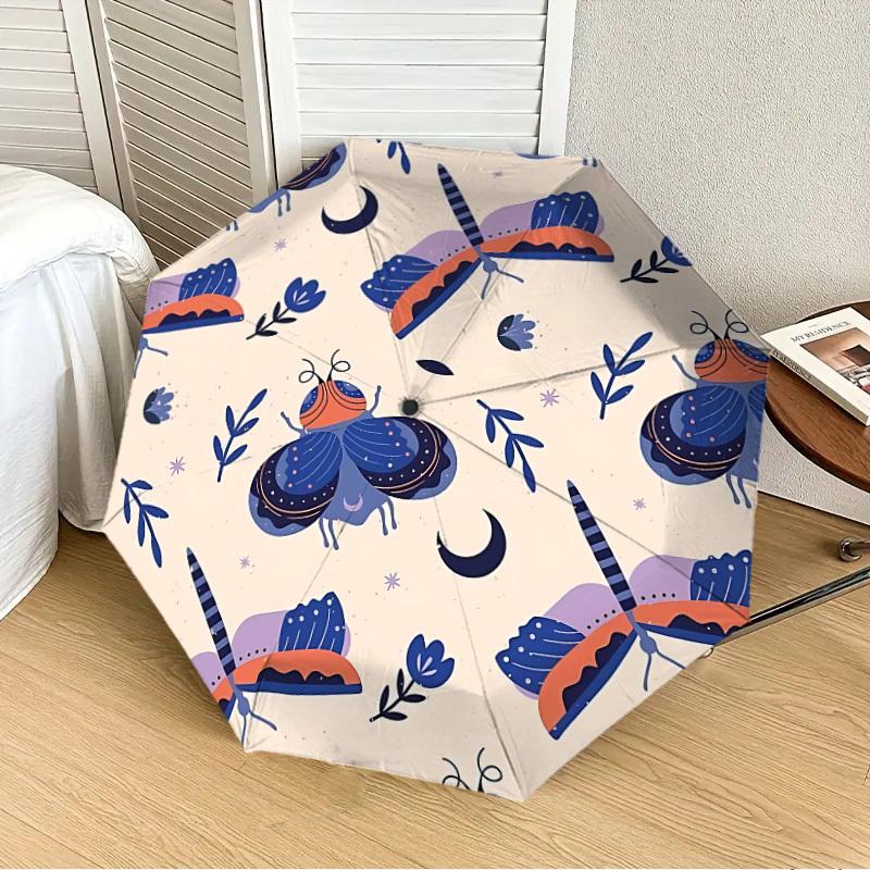 

1pc Butterfly Night Garden Automatic Folding Umbrella, 8-Rib Durable Frame, Durable Foldable Design - Elegant Gift for Commute yy251210064