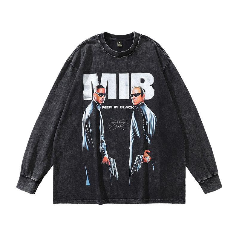 European And American High Street Retro Angel Washed Long-Sleeved T-Shirt Men'S And Women'S Street Trendy Brand Old Versatile Bottoming Top