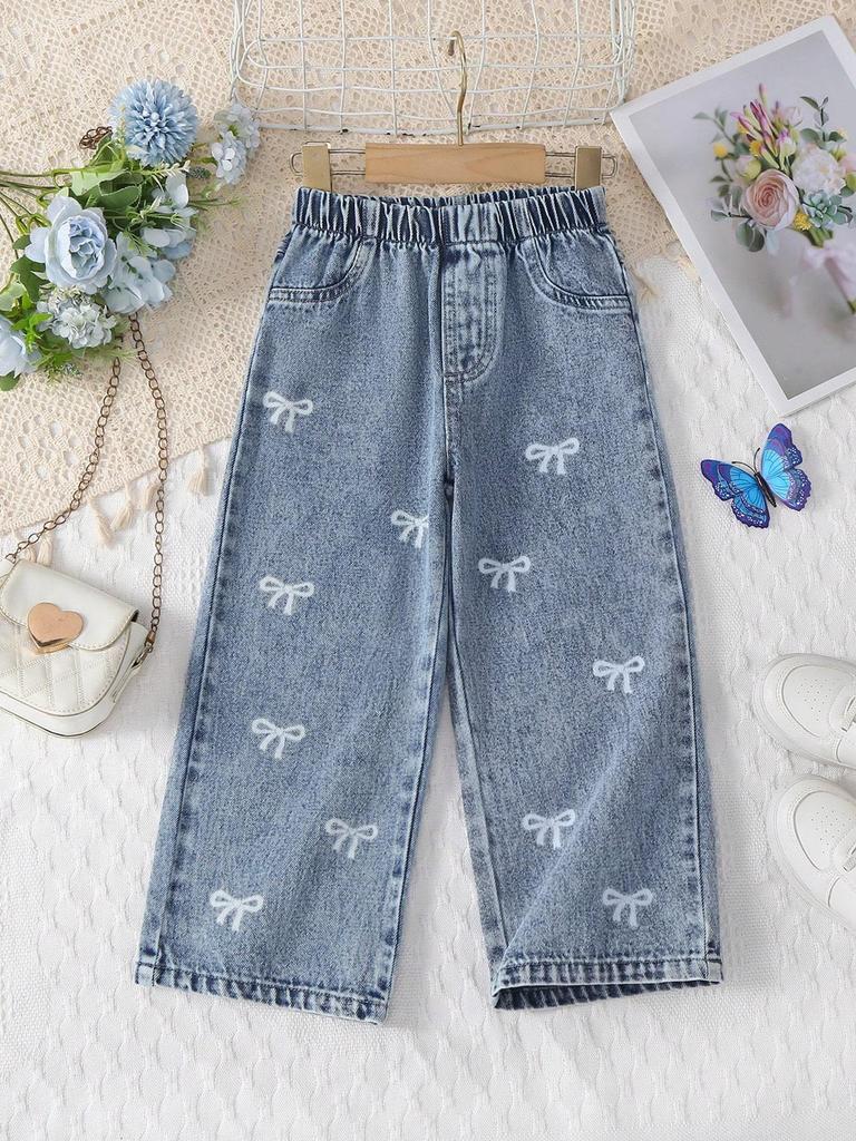 Cute and Sweet Bow Pattern Single-piece Girls' Casual Outdoor Trousers, New Spring/summer Arrival