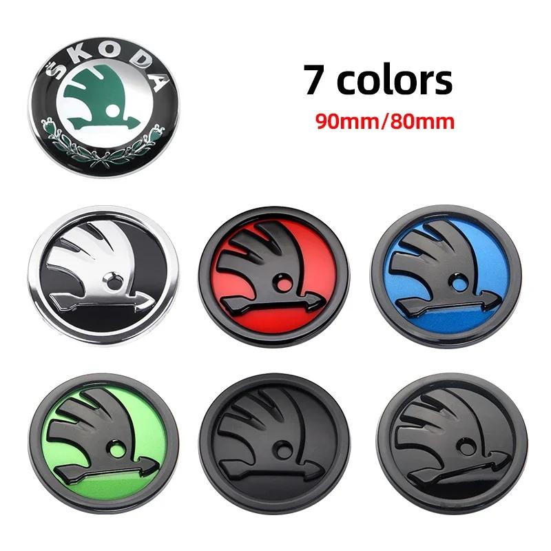 2025 New 2pcs 80mm/90mm 3D Car Emblem Badge Hood Front Rear Trunk Logo For Skoda Fabia 1 2 Octavia A7 RS Superb Rapid Yeti Karoq