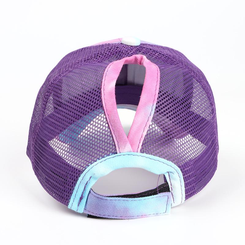 Unisex Tie-Dye Ponytail Baseball Cap with Sun Protection Mesh for Long Hair