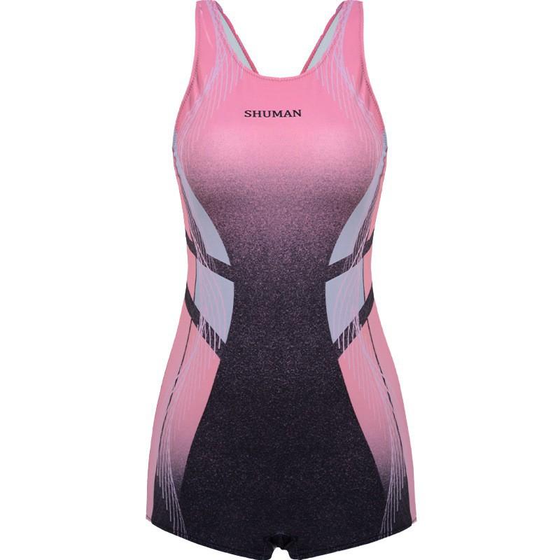 One-piece Boxer Swimsuit Female Sports Style Gradient Color Swimming Pool Hot Large Size Racing