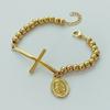 Stainless Steel Beaded Cross Bracelet Miraculous Medal Virgin Mary Charm Rosary Bracelets  Religious Jewelry For Women Men gifts