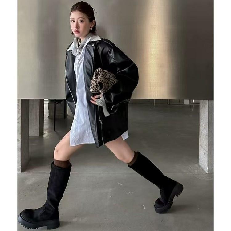 Retro tall tube looks thin autumn and winter new boots women's 2025 new models but knee thick-soled thick heel heightening long tube fashion boots