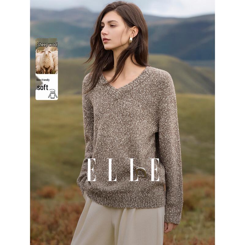 ELLE Women s Vintage V-Neck Knit Sweater M
