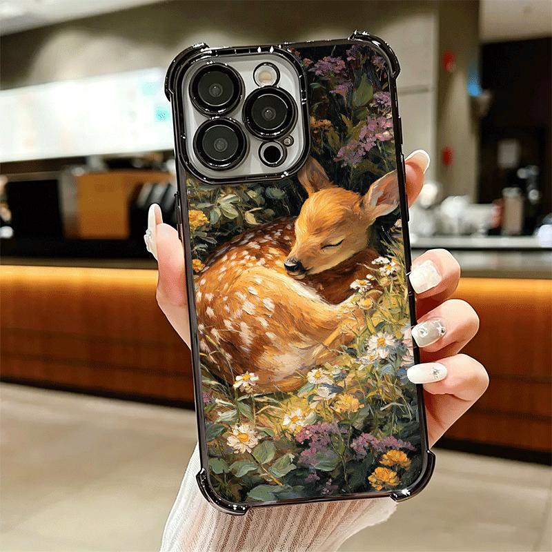 Sika Deer Elk Animal Soft Phone Case For iPhone 15 16 17 Air 14 Pro Max 16E Plus 13 12 Mini Plating Anti-Fall Fundas