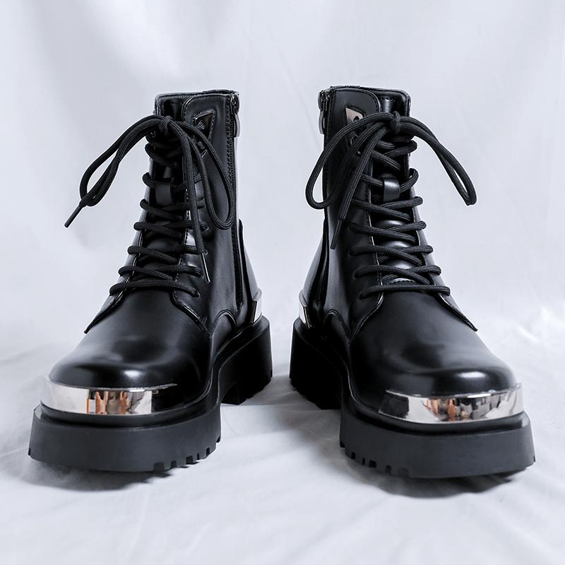 High Quality High Top Leather Boots for Men,British Casual Trend Platform Boots,New Workwear Motorcycle Boots Botas Para Hombre