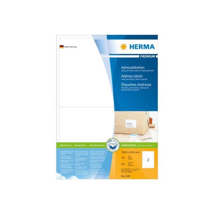 Étiquettes d'adresse - herma - 4249 - papier plastifié - 199.6 x 143.5 mm - 200 étiquettes