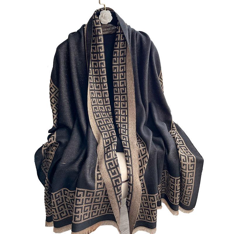 Fashion Imitation Cashmere Elegant Scarf Shawl Dual-Purpose Shawl Korean Spring And Summer Classic Warm Gold Thread Scarf Women