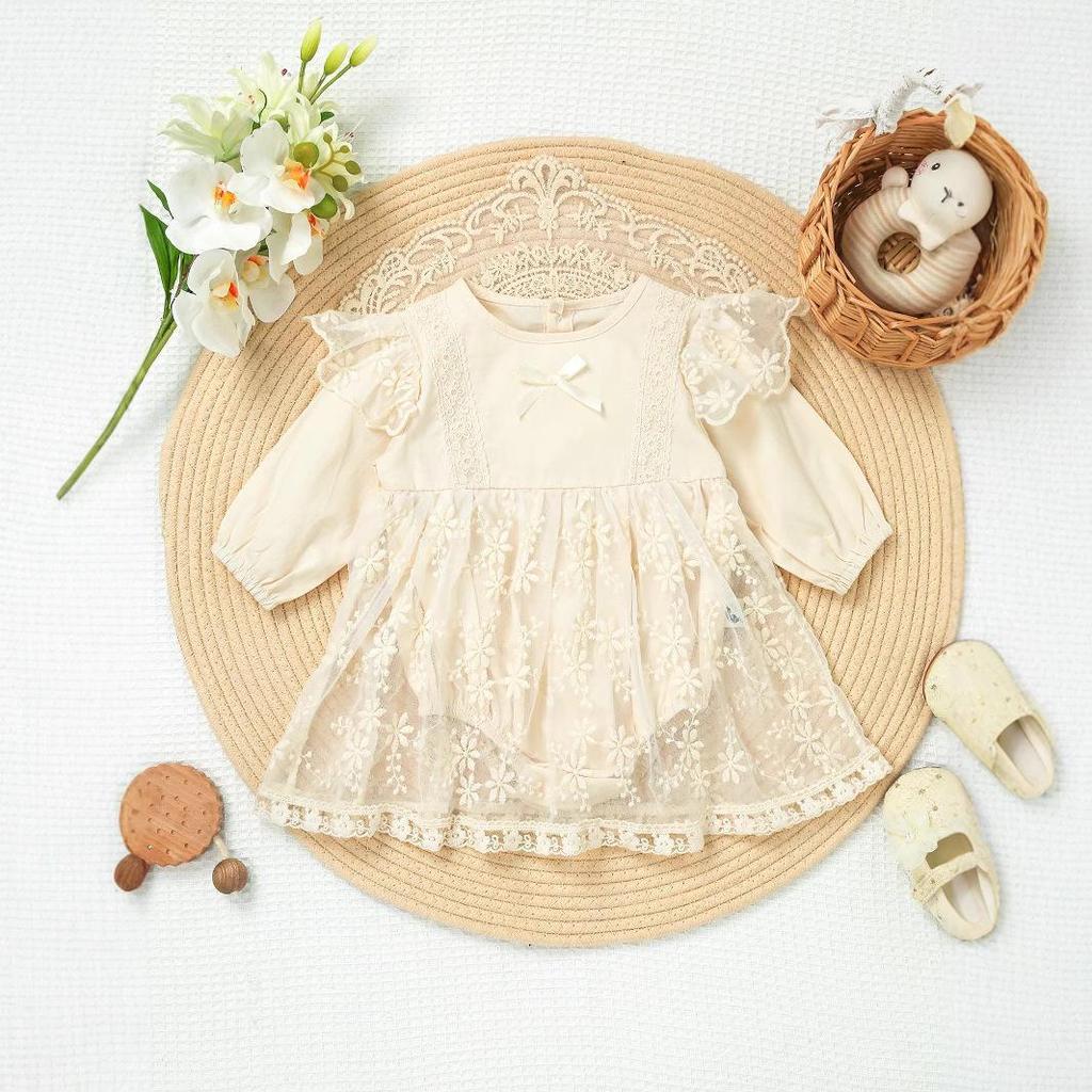 Tuta in pizzo con balze a manica lunga per bambina - Primavera/Estate 2025