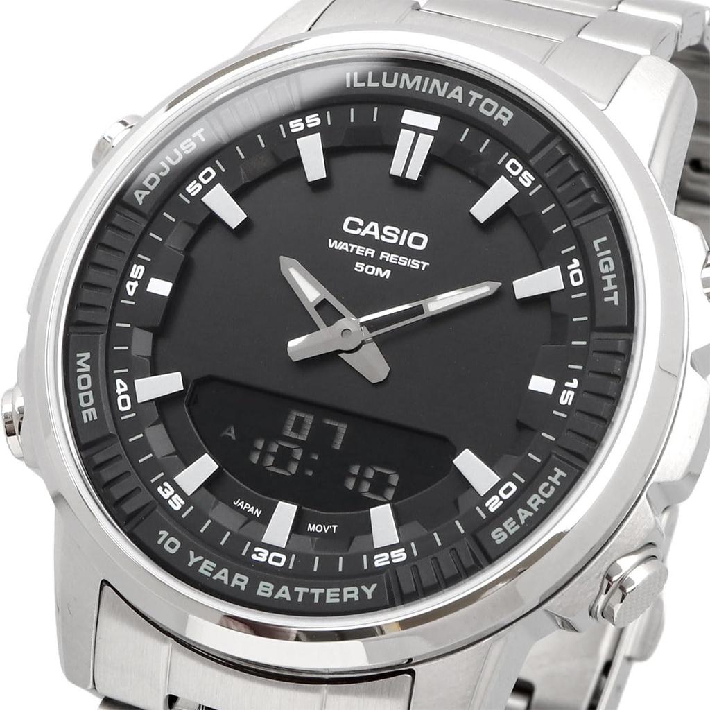 Casio World Time Quartz Watch with Black Metal Overseas Model AMW-880D-1AV Analog-Digital Men's Band, [Used]