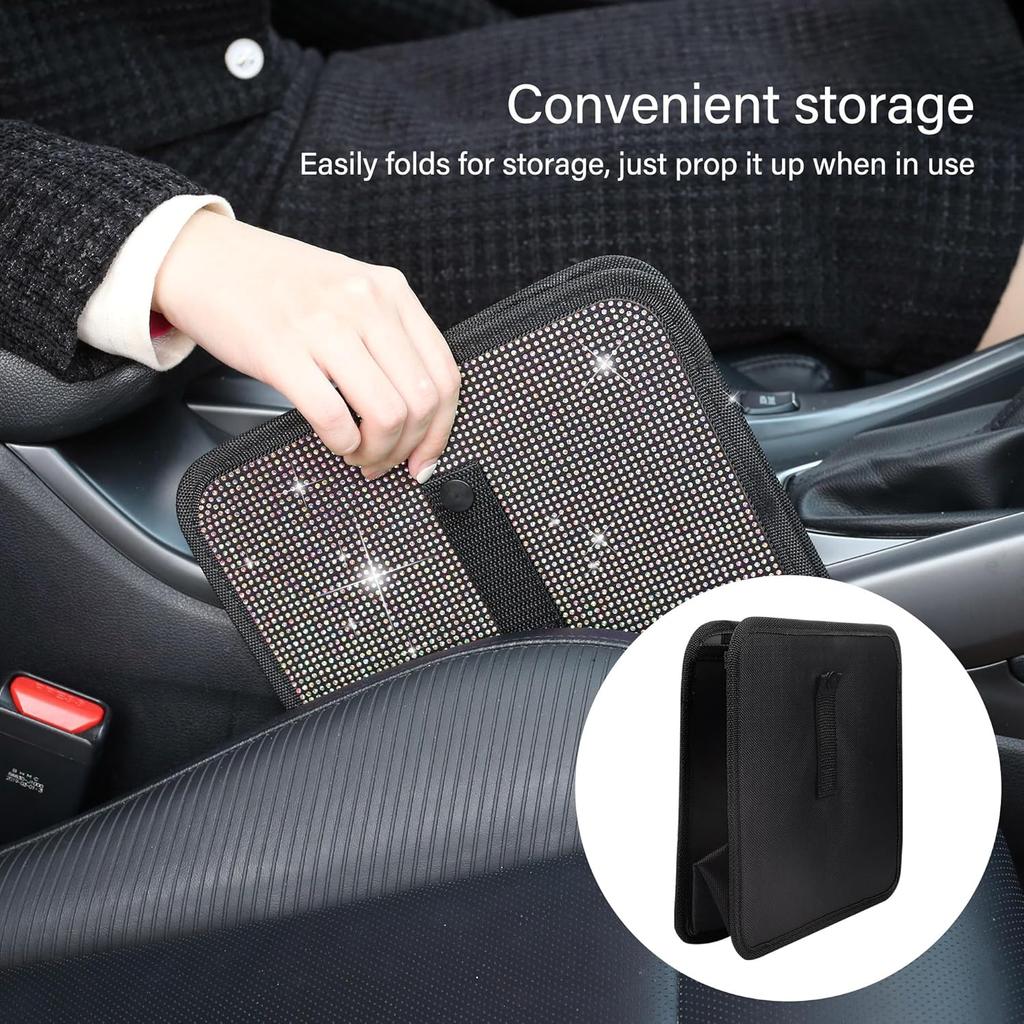 Foldable Trash Cans With Rhinestone, Bling Car Bin For Seat Organizer & Decorations, Universal Bling Accessories For Most SUVs, Trucks (Red)