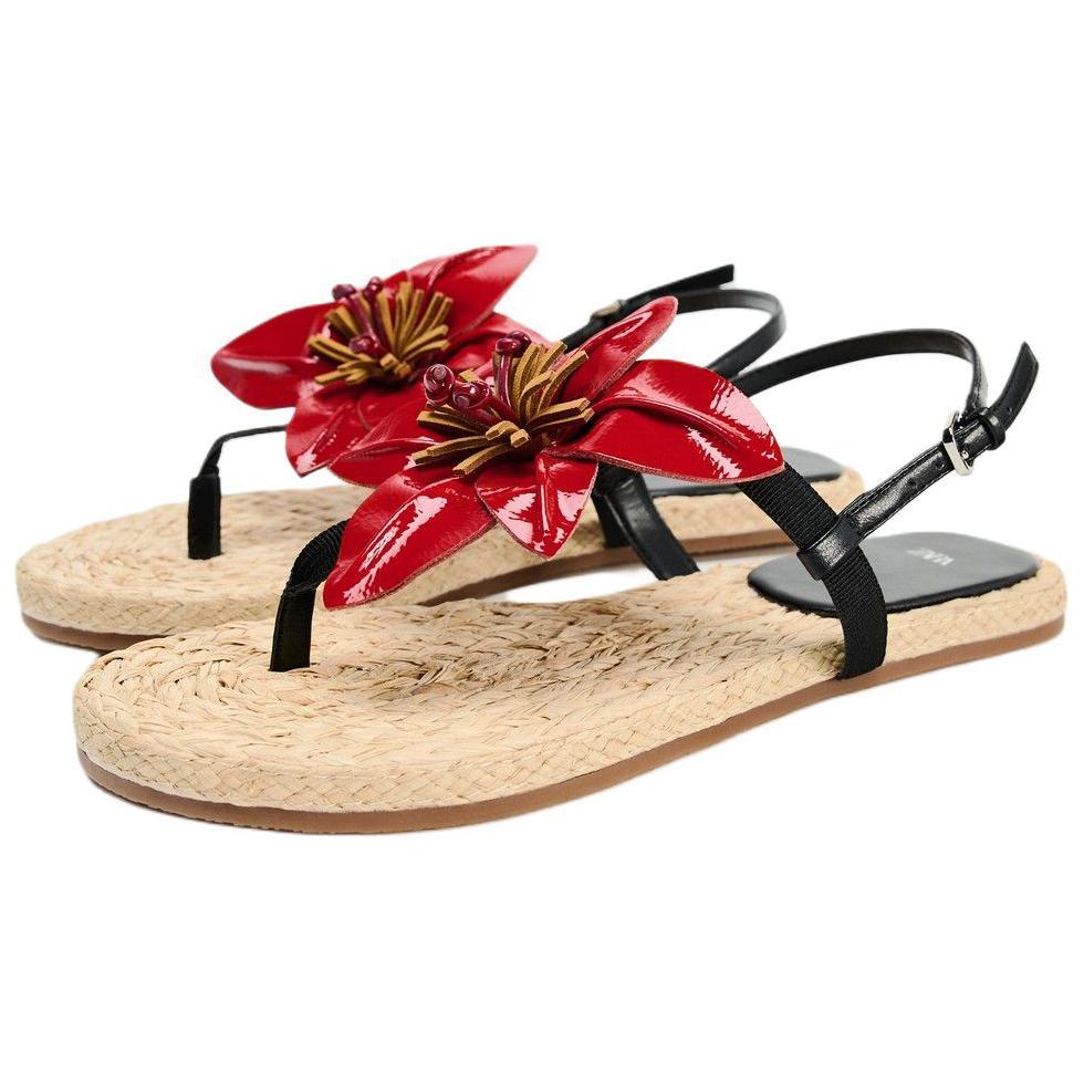 Zara Fashionable Versatile Trendy Flat Sandals Women Sandals Red 11669310600