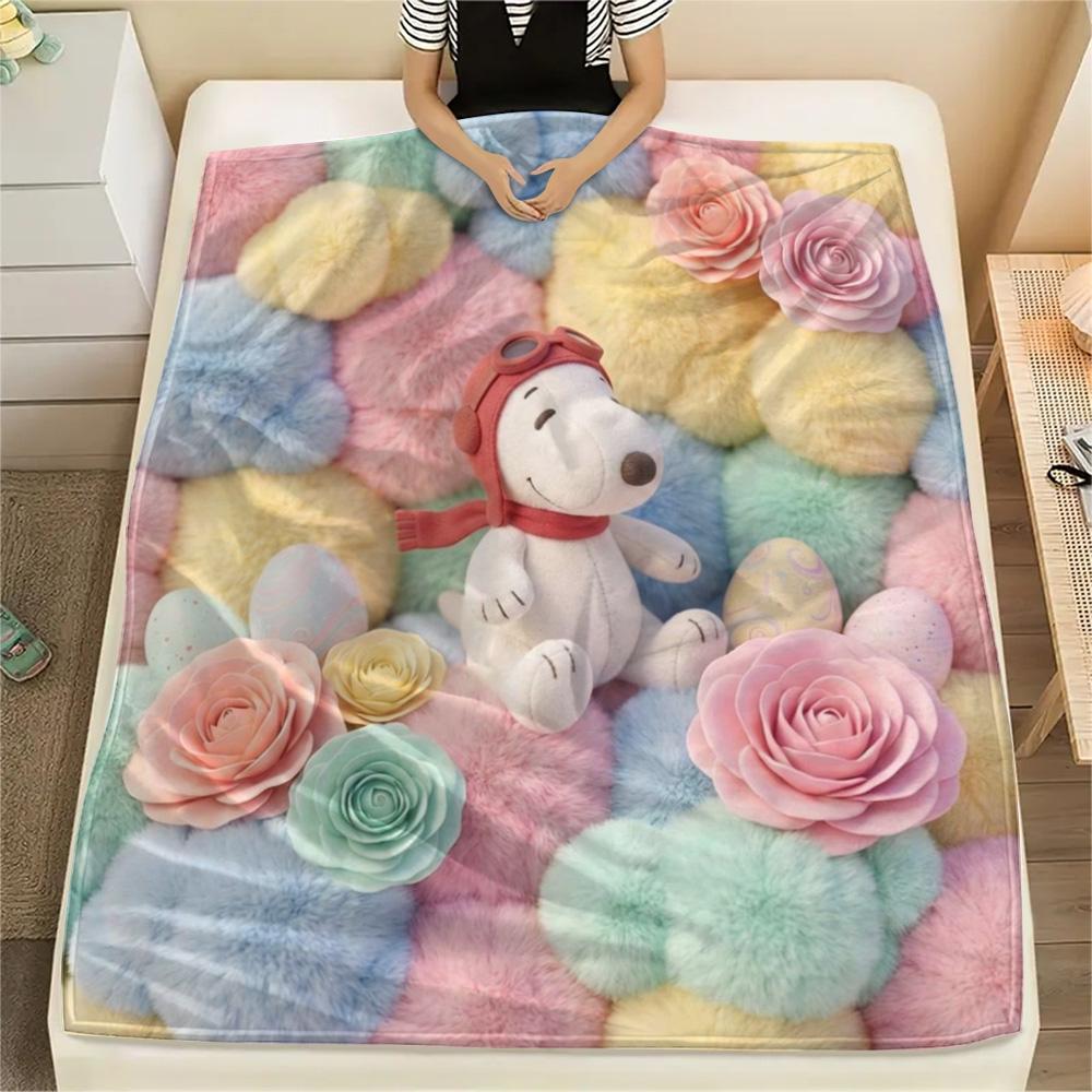 1Pc Snoopy Print Flannel Blanket, High quality Comfortable for All Seasons, Home Decor, Warmth and Comfort, Perfect for Christmas Gifts