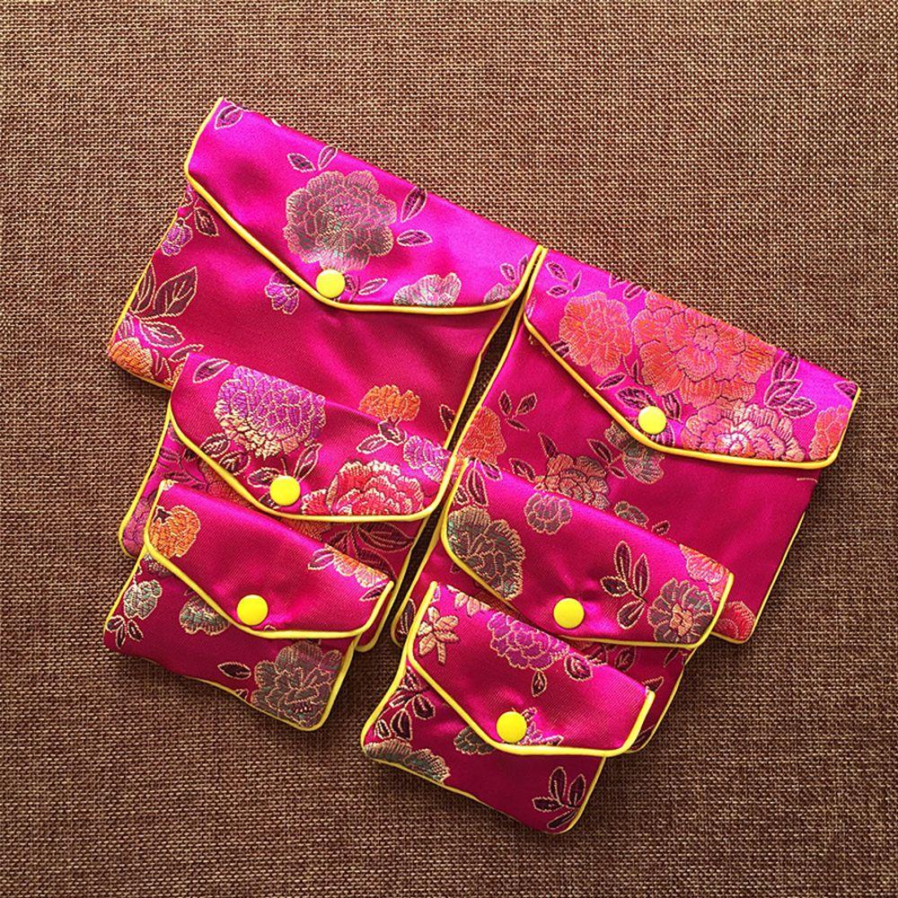 Embroidery Necklace Container Brocade Handmade Chinese Floral Coin Purse Zipper Handbags Wallet Jewelery Bag Jewelery Storage