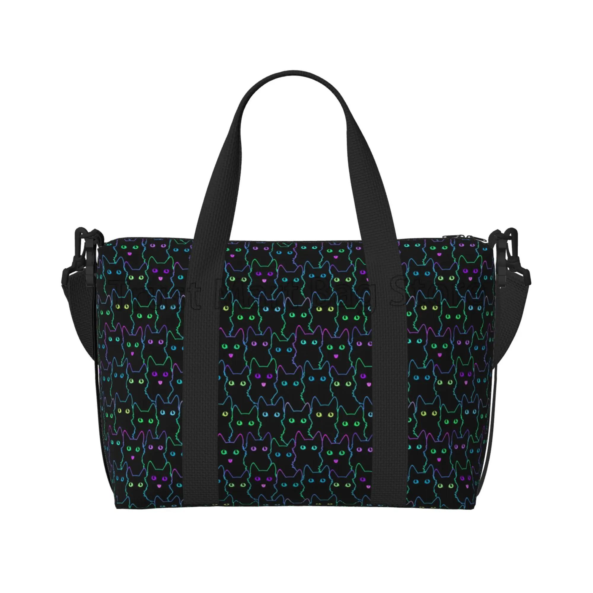 

Cute Cartoon Black Cats Travel Duffel Bag Personalized Weekender Bag with Shoulder Strap Sports Gym Overnight Bags for Women