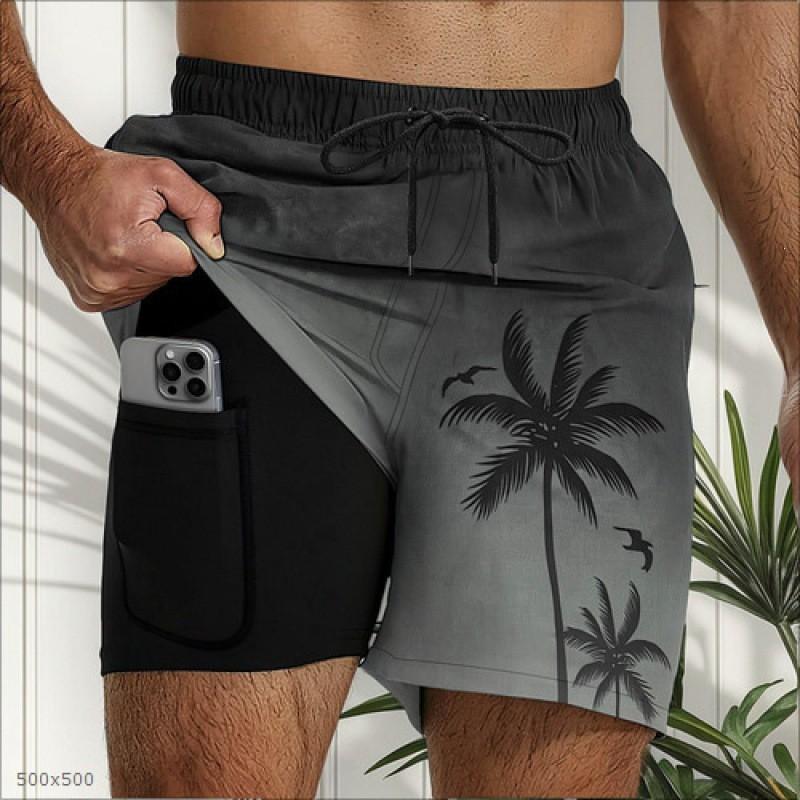 Mens Quick-Dry Board Shorts Swim Trunks With Print Design Beach Surfing Swimming Outdoor Activities
