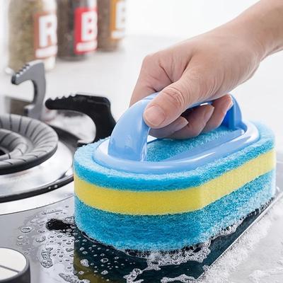 Dicker Scheuerschwamm, langlebiges Werkzeugzubehör, Haushaltsreinigungsbürste mit Griff, Spülmittel, Badezimmer, Küche, Badewanne
