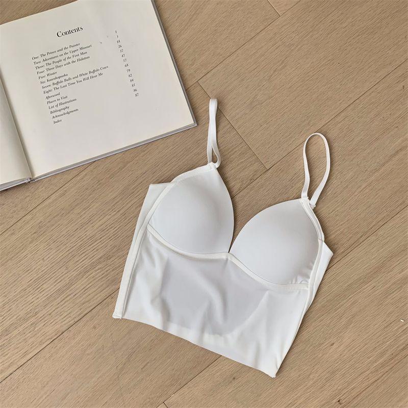 

Plus Size Chubby Girl Sexy Strap Showing Chest Pad Camisole Women s Summer Sexy Short Slimming Fashion Inner Wear Blouse Milk color pure white M