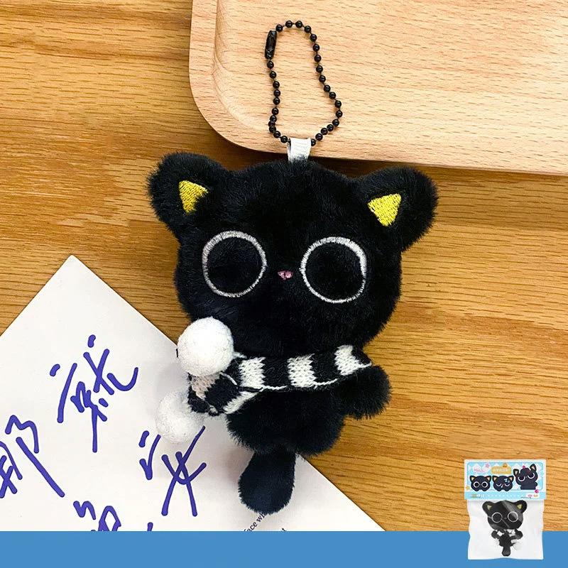 1PC Black Cat Bag Pendant Accessories Doll Pendant Cute Bag Keychain Key Ring Gifts Plush Phone Charms with Stripe Scarf