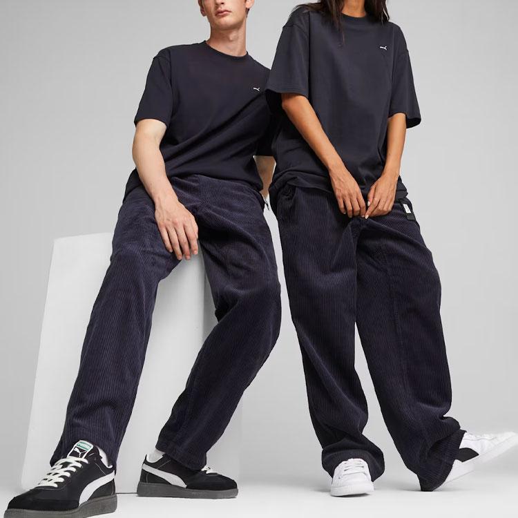 Puma Mmq Corduroy Pants Solid Color Straight Leg Casual Pants Unisex Pants Dark-Blue 620822-16