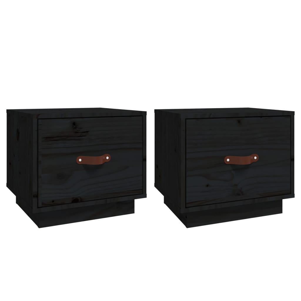 Vidaxl Szafki Nocne, 2 Szt., Czarne, 40X34X35 Cm, Lite Drewno Sosnowe