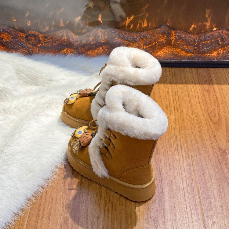 

Женские зимние ботинки 2025 осень и зима новая универсальная толстая подошва пушистые ботинки с интегрированным мехом и набивным утолщенным хлопком для Северо-Востока 42 верблюд