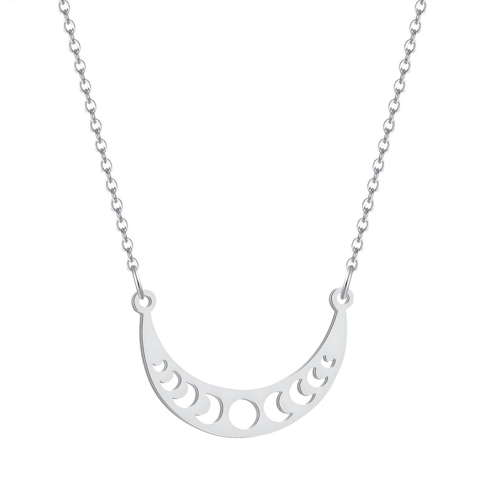 Crescent Moon Phase Pendant Necklace for Women Men Stainless Steel Jewelry Gift
