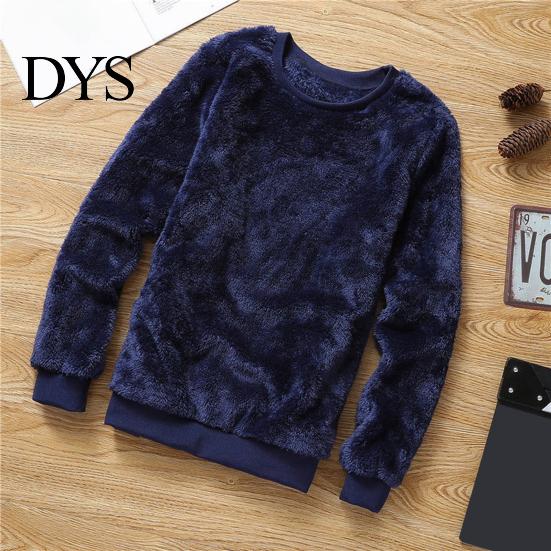 Male Pullover Sweatshirt Men Double-sided Plush Long Sleeve O-neck Loose Fit Windproof Keep Warm Streetwear Solid Color Winter Top for Outdoor