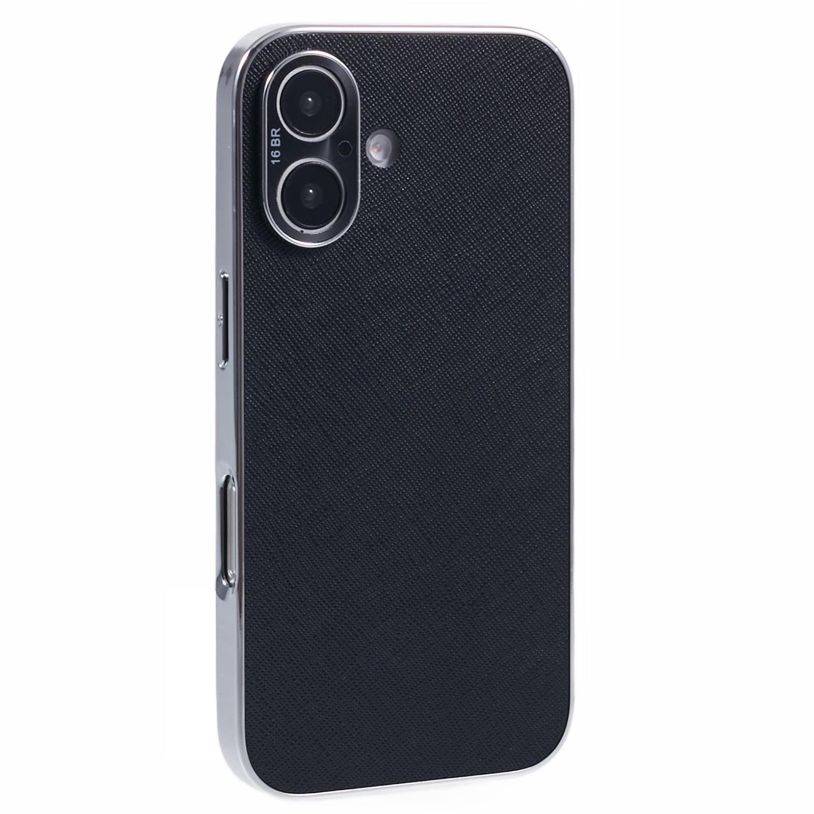 For iPhone 16 Cover Cross Texture PU Leather Coated TPU Cell Phone Case D