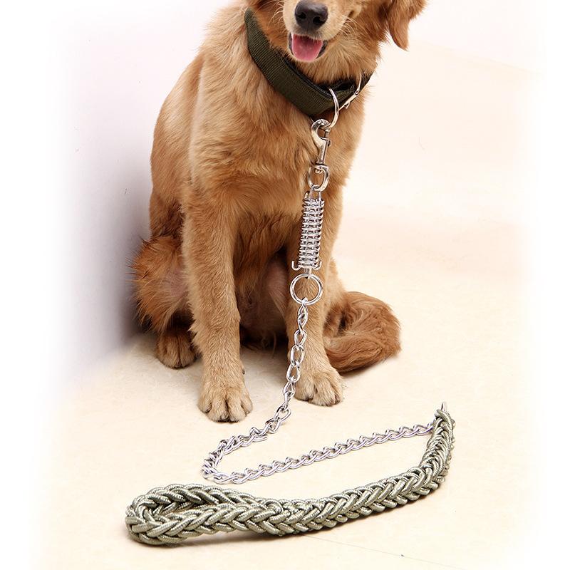 Large Dog Leash Dog Chain Anti-bite Punch Golden Retriever Alaska Collar Medium Large Dog Dog Leash Iron Chain