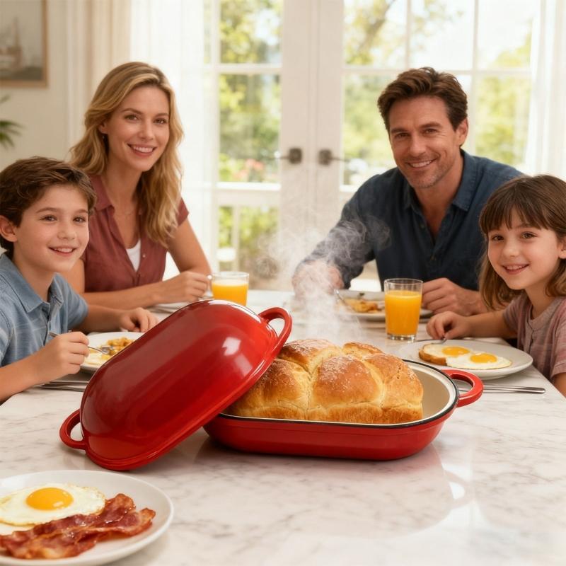 Runde Gusseisen-Brotpfanne mit Deckel zum Sauerteigbacken, langsamen Braten, emailliertem Dutch Oven zum Backen