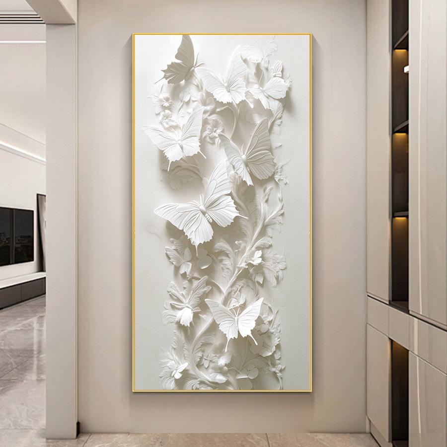 2D Pure White Butterfly and Flowers Wall Arts Posters Prints Canvas Painting for Living Room Wall Decor No Frame