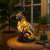 Stained Glass Cat Lamp Cute Cat Resin Night Light LED Bedside Lamp for Bedroom Living Room Decor Home Decoration Gift