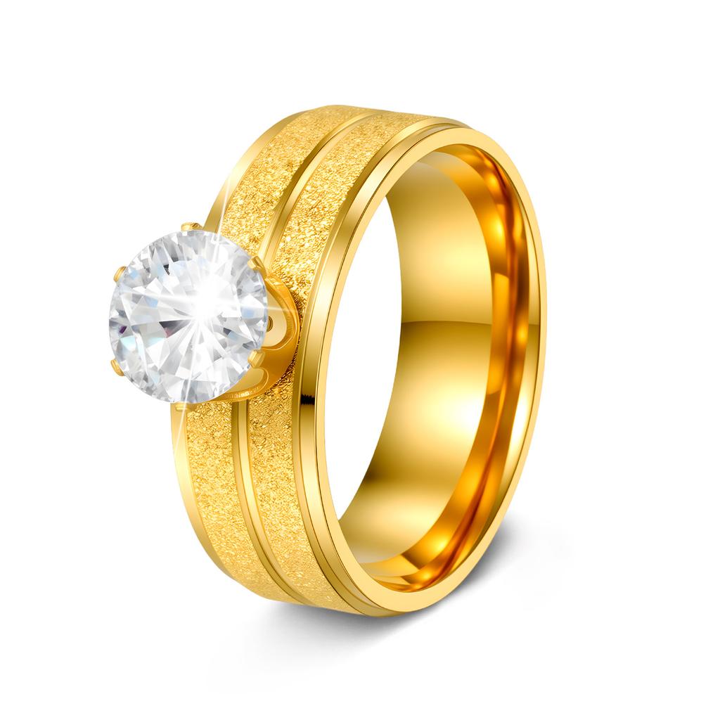 European and American Jewelry Six-prong Zircon Women's Ring Frosted 8MM Wide