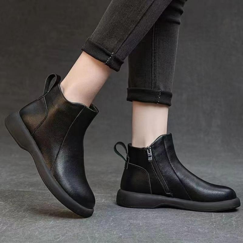 New Women'S Side Zip Ankle Boots - Chunky Sole Chelsea Boots Vintage Style Casual Versatile Autumn Winter Booties