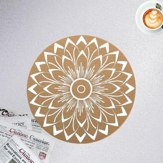 Round Faux Jute Placemats, Woven Table Mats with Nordic Pattern, Heat Resistant Pad for Dining Table, Restaurant Hotel Kitchen Decor