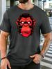 Unisex White Tee Glitch Red Ape Head Street Art Graphic Print Short Sleeve Loose Casual Basic Top For Adult Male Daily Wear Outfit